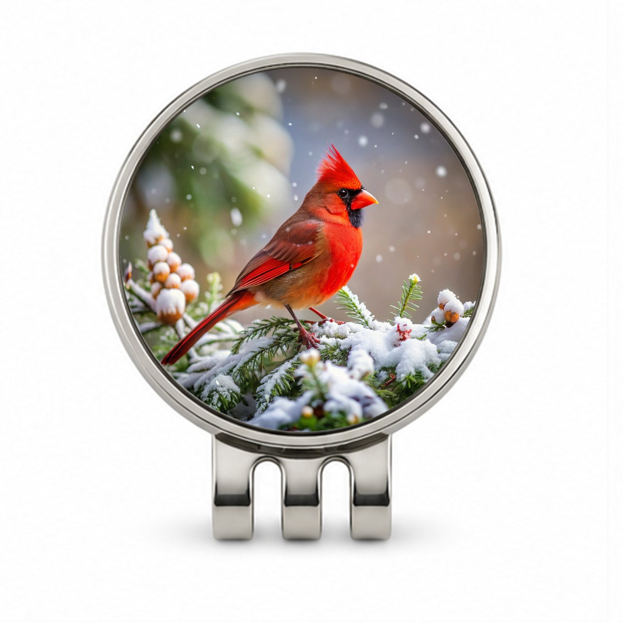 Cardinal In Winter Backyard Bird Golf Hat Clip with Ball Marker
