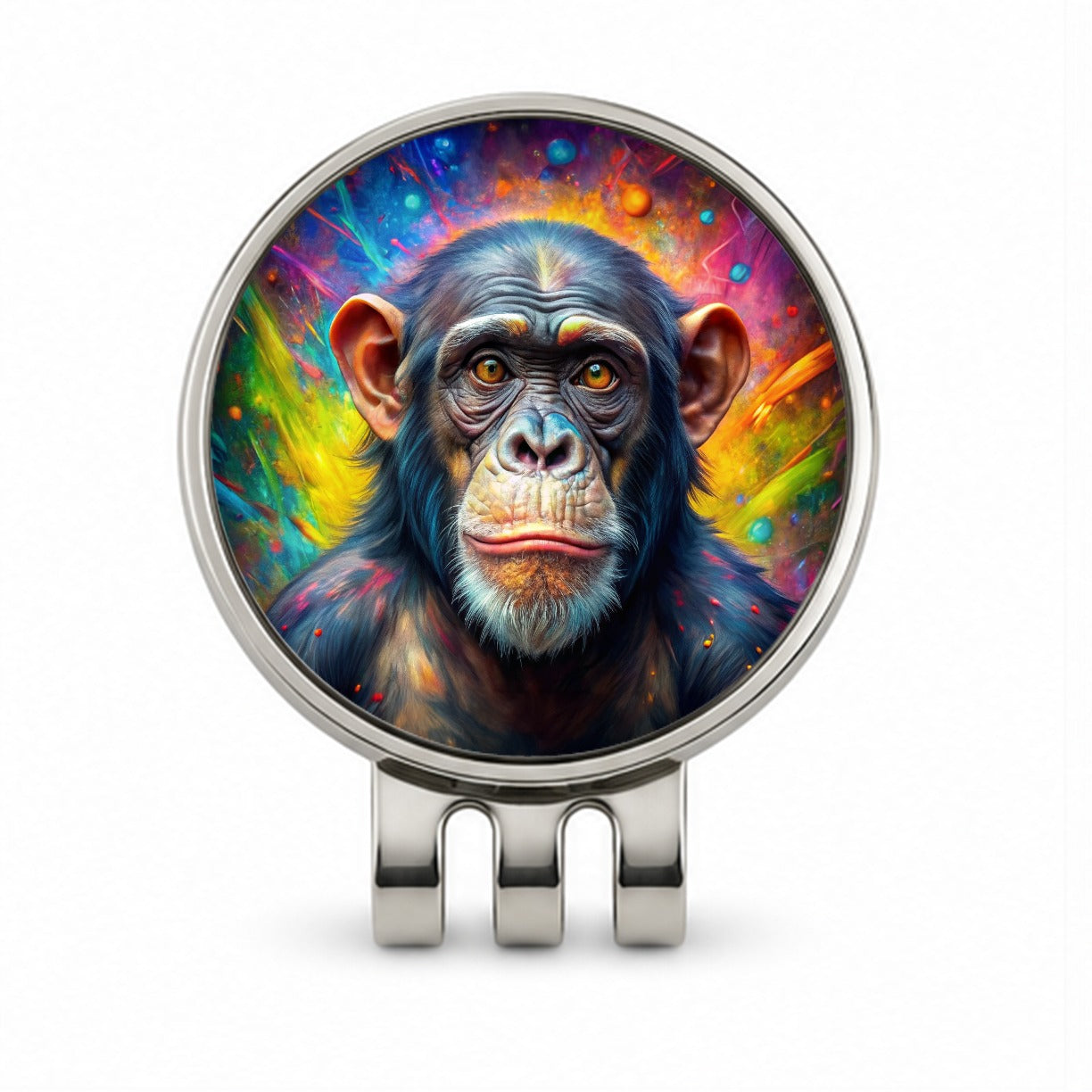 Chimpanzee Monkey Colorful Abstract Art Golf Hat Clip with Ball Marker