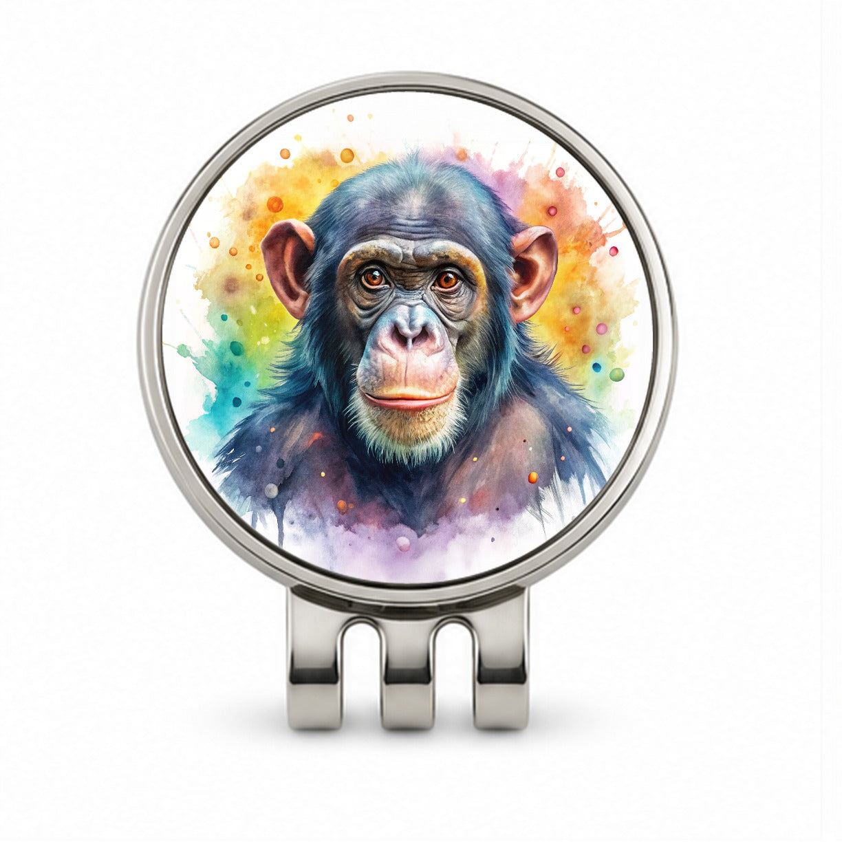 Chimpanzee Monkey Watercolor Golf Hat Clip with Ball Marker