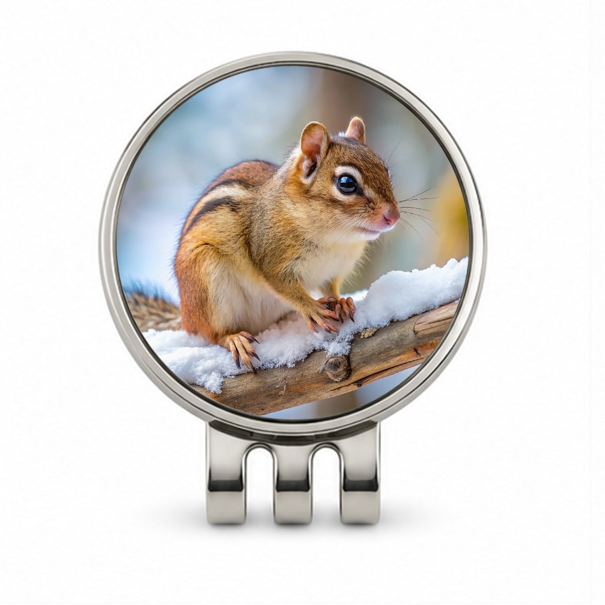 Chipmunk On Branch In Winter Golf Hat Clip with Ball Marker