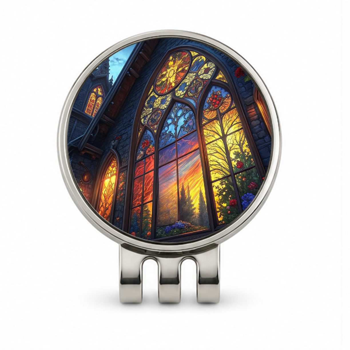 Church Stained Glass Windows at Night Golf Hat Clip with Ball Marker