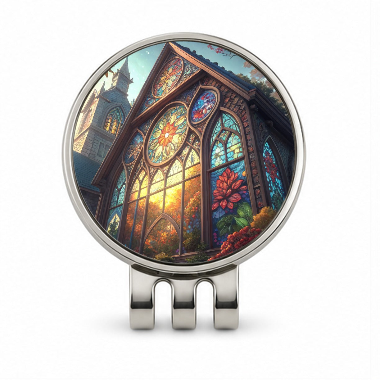 Church Stained Glass Windows Golf Hat Clip with Ball Marker
