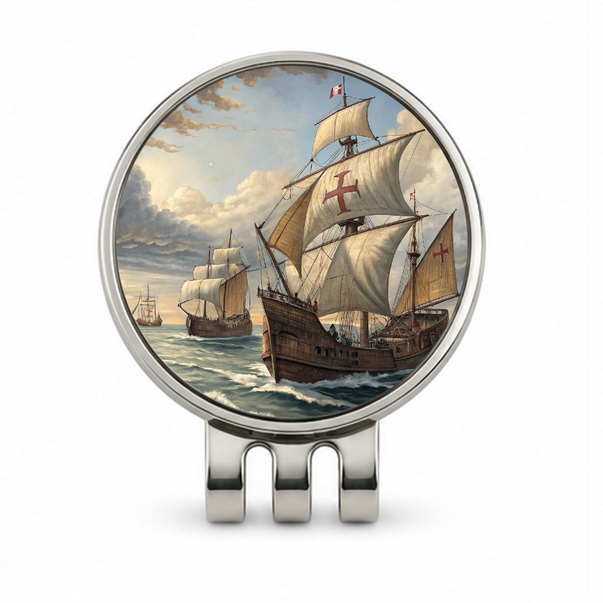 Columbus's Ships Nina, Pinta, And The Santa Maria Golf Hat Clip with Ball Marker