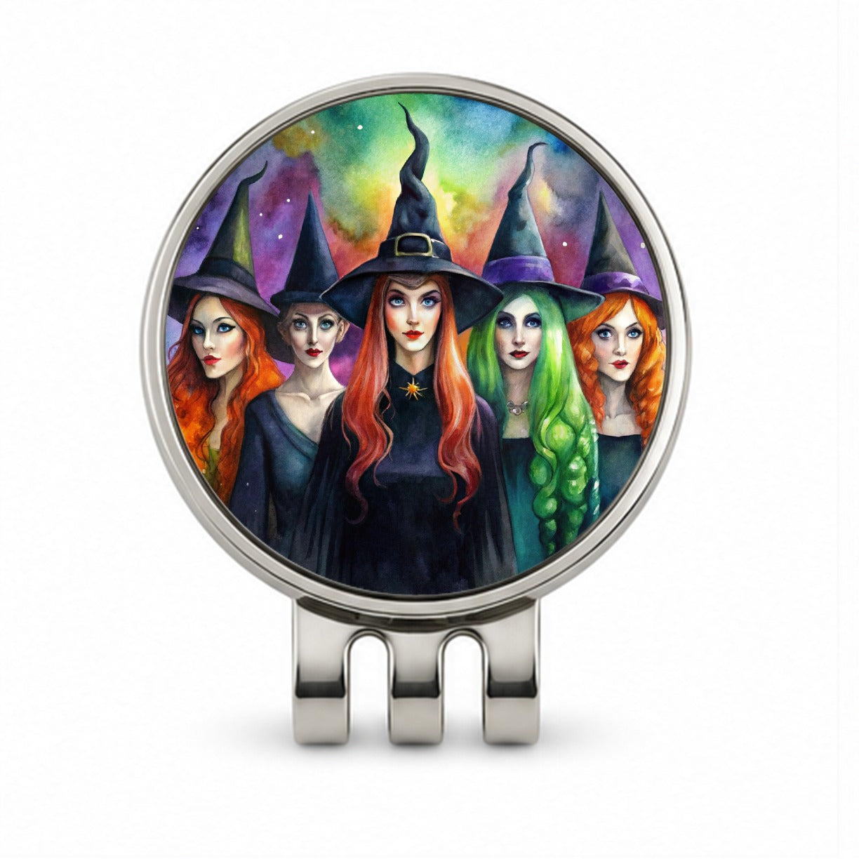 Coven Of Witches Black Watercolor Golf Hat Clip with Ball Marker