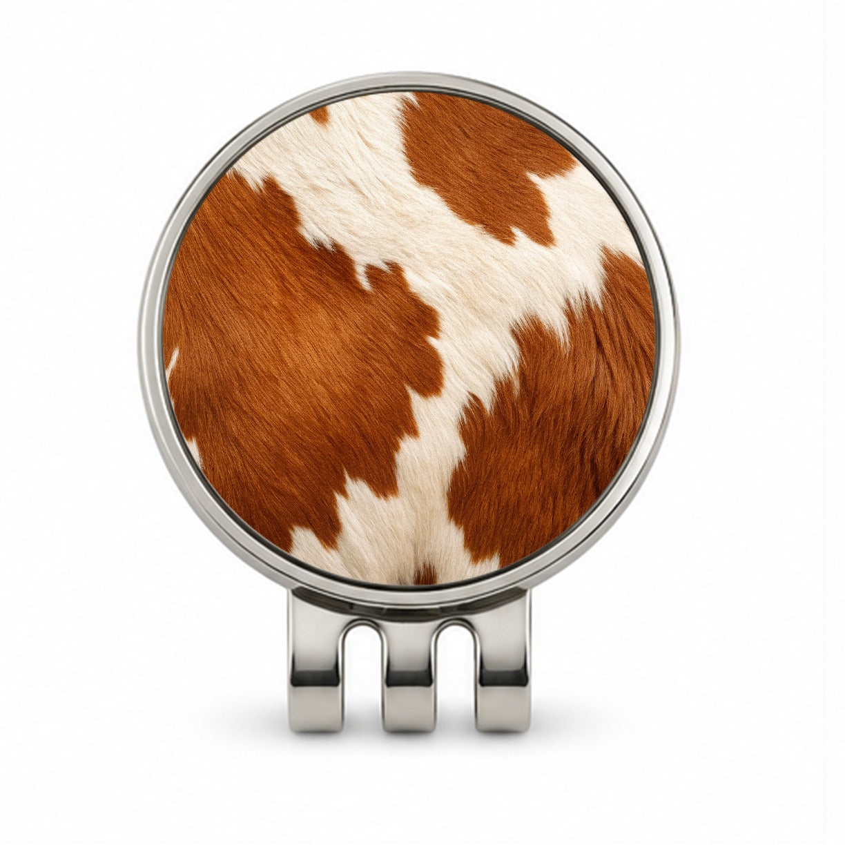 Cow Pattern Brown and White Golf Hat Clip with Ball Marker