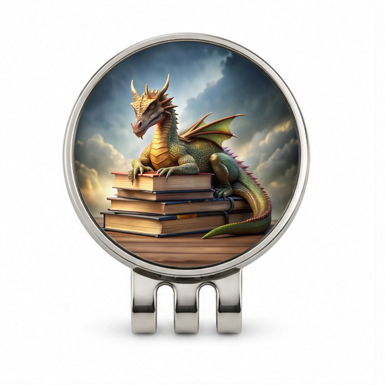 Dragon Laying On Top Of Books Reading Golf Hat Clip with Ball Marker