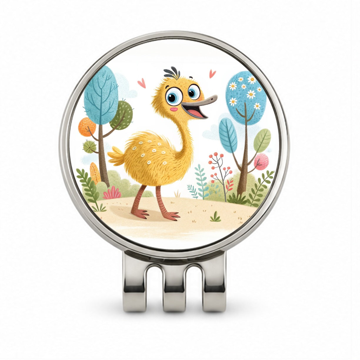 Emu Children's Illustration Style Golf Hat Clip with Ball Marker
