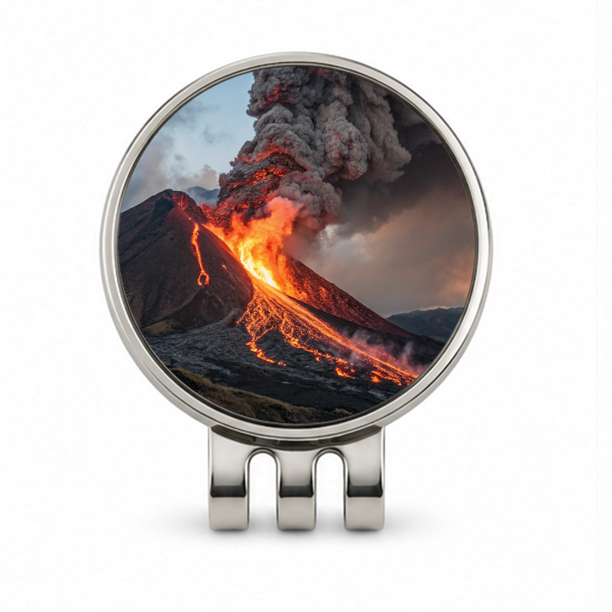 Erupting Volcano with Lava Trails Golf Hat Clip with Ball Marker