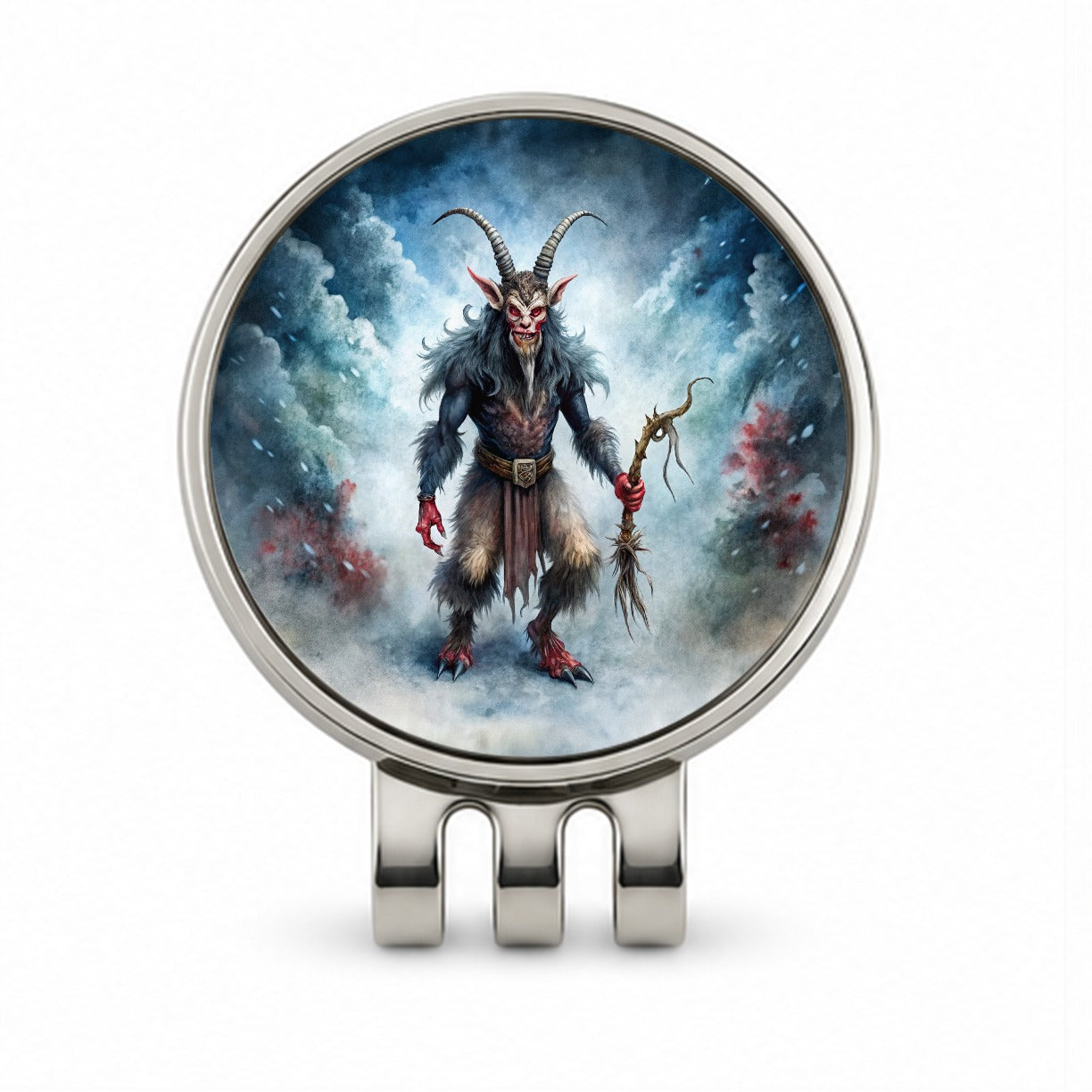 Evil Krampus Black Watercolor Christmas Golf Hat Clip with Ball Marker