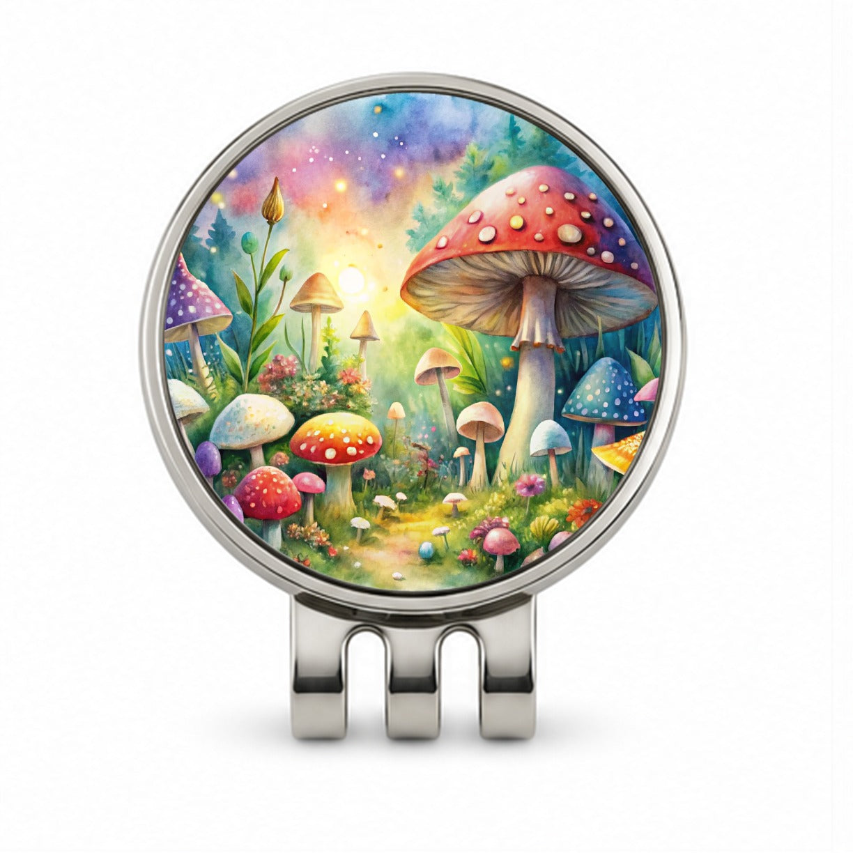 Fantastical Magical Mushroom Garden Watercolor Golf Hat Clip with Ball Marker
