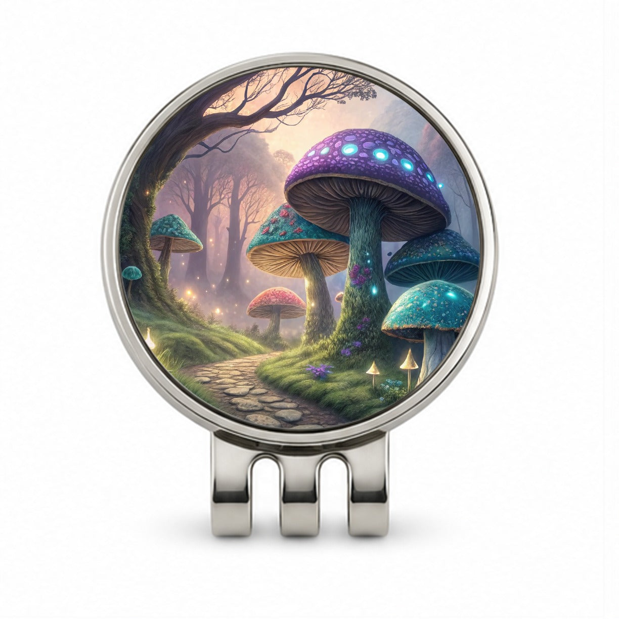 Fantasy Mushroom Forest Path Golf Hat Clip with Ball Marker