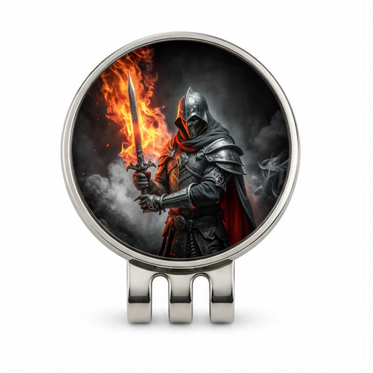 Fantasy Warrior Knight with Flaming Sword Golf Hat Clip with Ball Marker