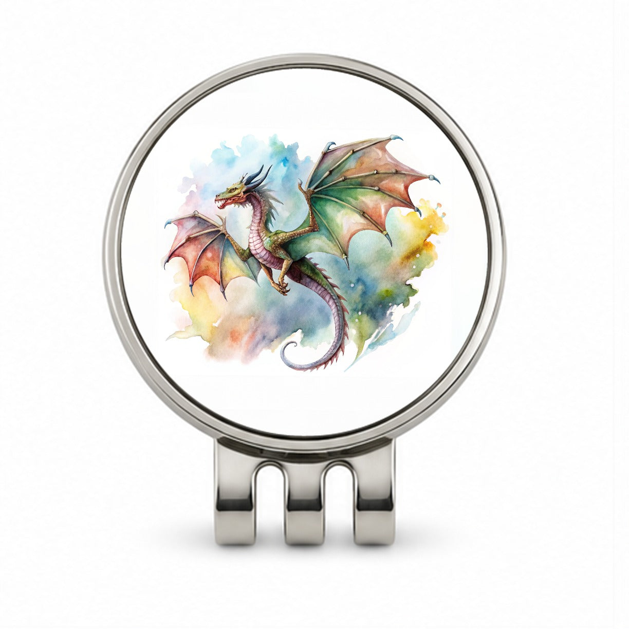 Fantasy Wyvern Dragon In Flight Watercolor Golf Hat Clip with Ball Marker