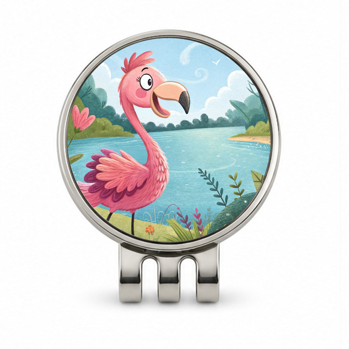 Flamingo Children's Illustration Style Golf Hat Clip with Ball Marker