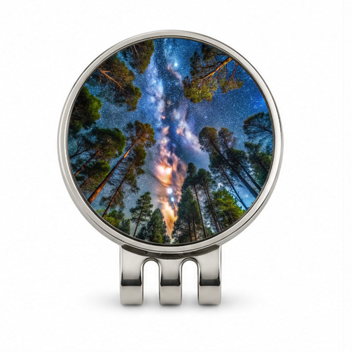 Forest Trees and Starry Night Sky Golf Hat Clip with Ball Marker
