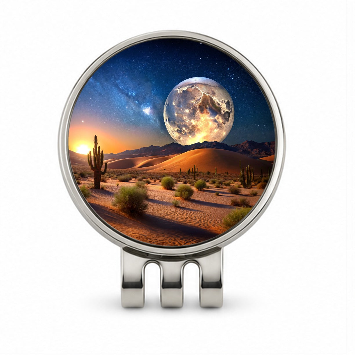 Full Moon Over The Desert Golf Hat Clip with Ball Marker