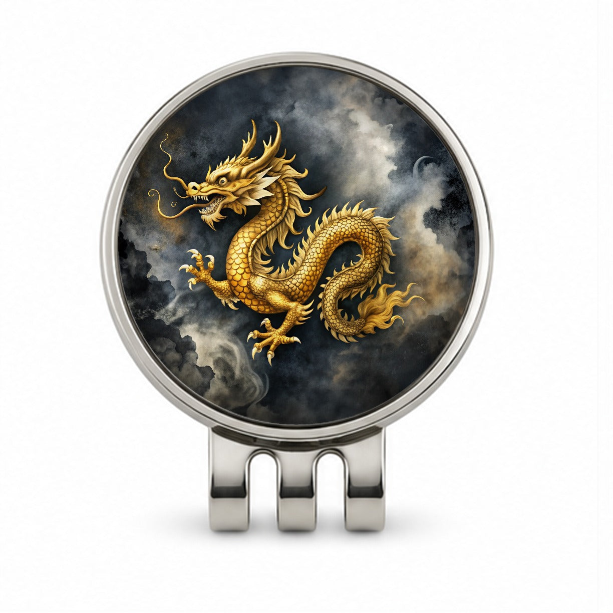 Gold Asian Dragon Watercolor Golf Hat Clip with Ball Marker