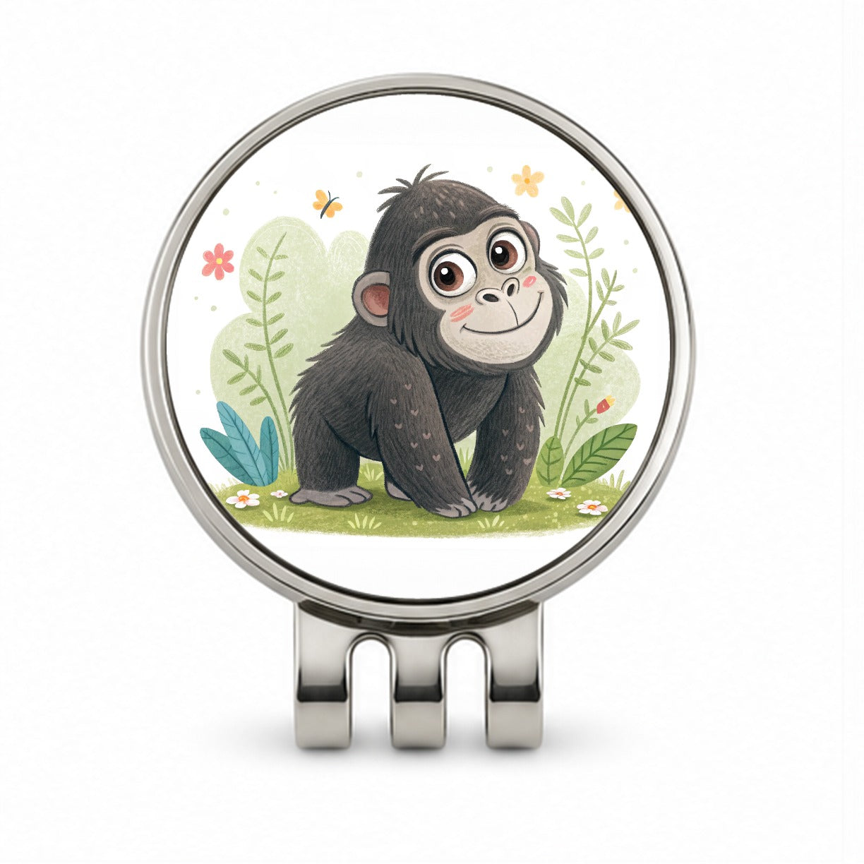 Gorilla Ape Children's Illustration Style Golf Hat Clip with Ball Marker