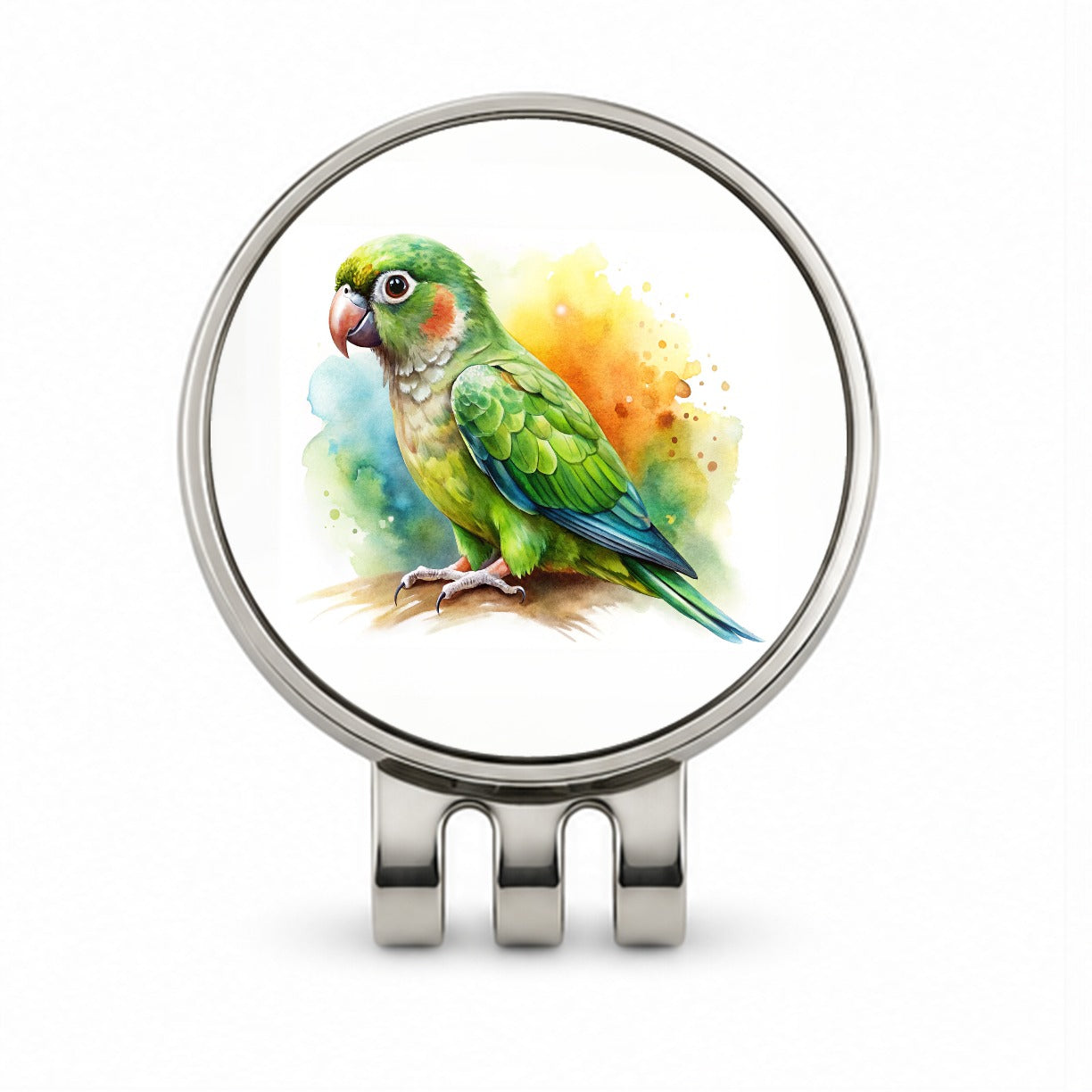 Green Conure Parakeet Bird Watercolor Golf Hat Clip with Ball Marker