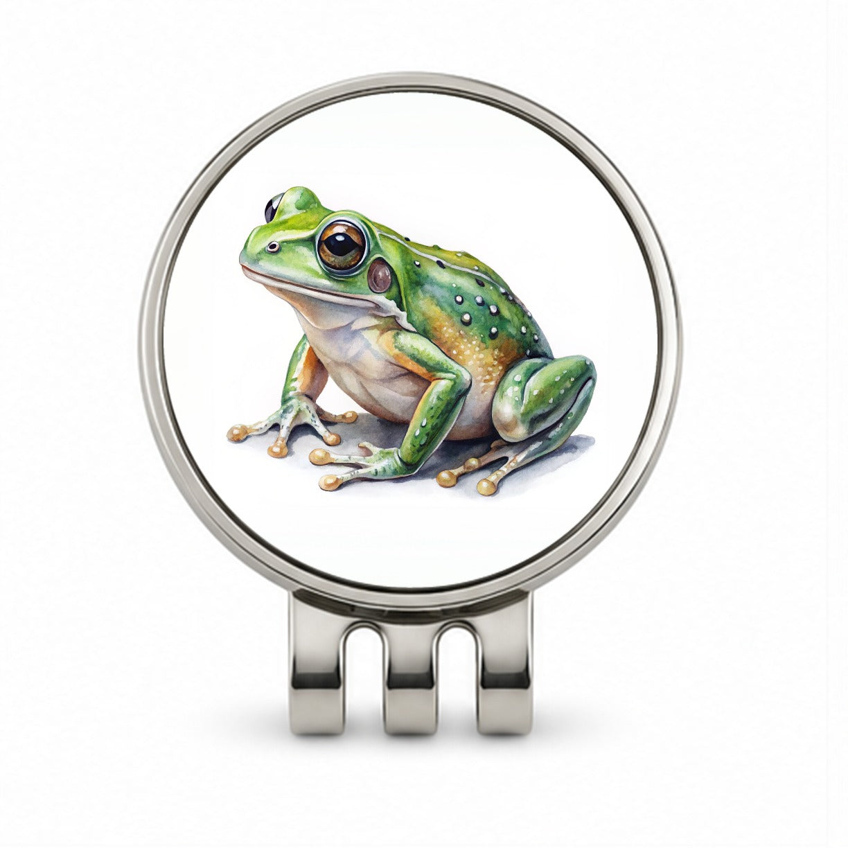 Green Frog Watercolor Golf Hat Clip with Ball Marker