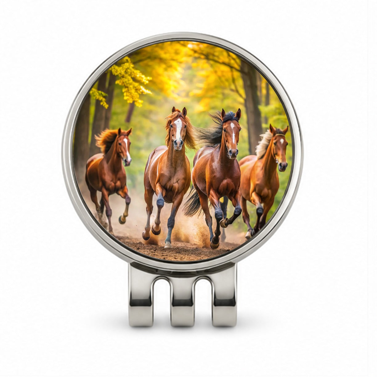 Horses Galloping Through The Forest Golf Hat Clip with Ball Marker