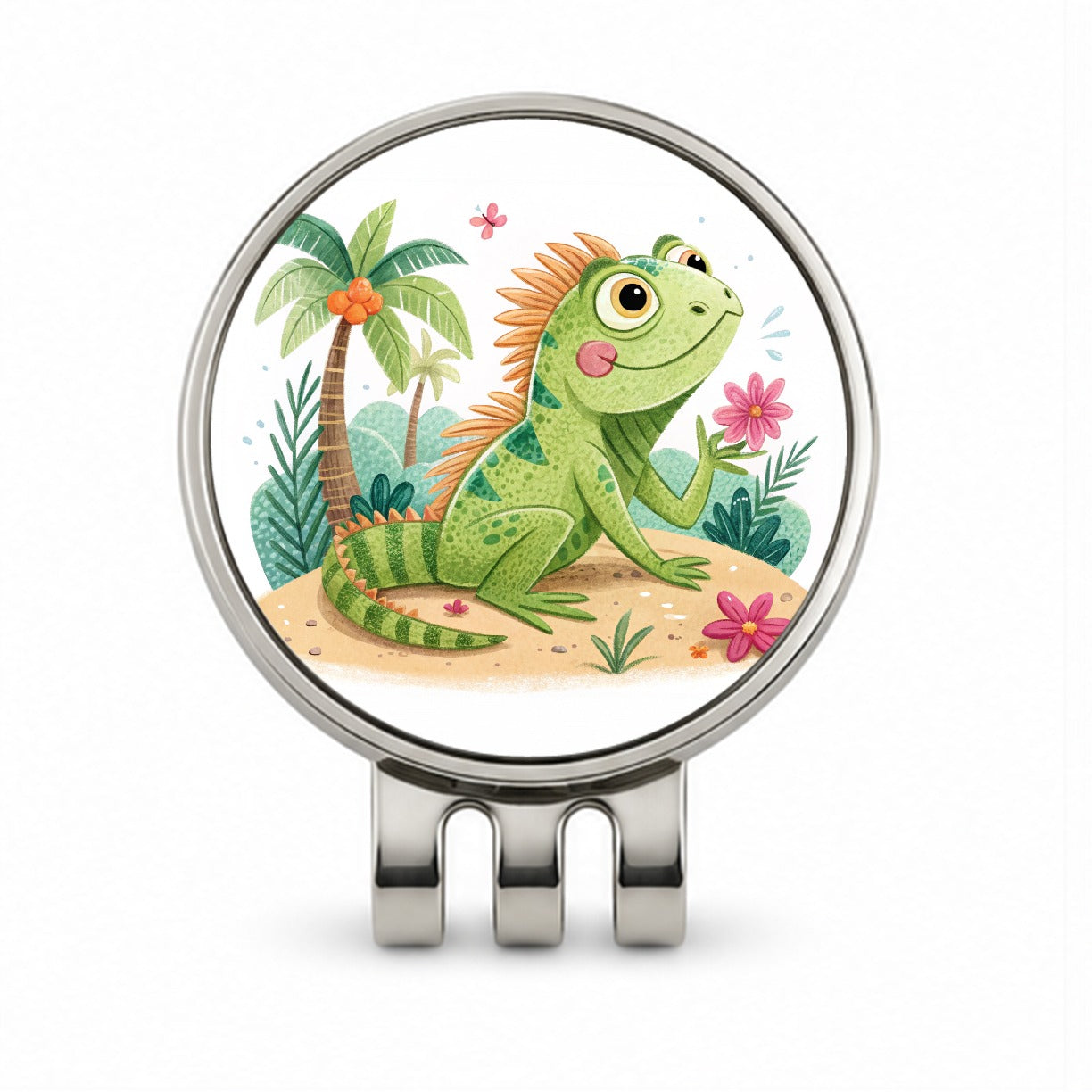 Iguana Lizard Children's Illustration Style Golf Hat Clip with Ball Marker