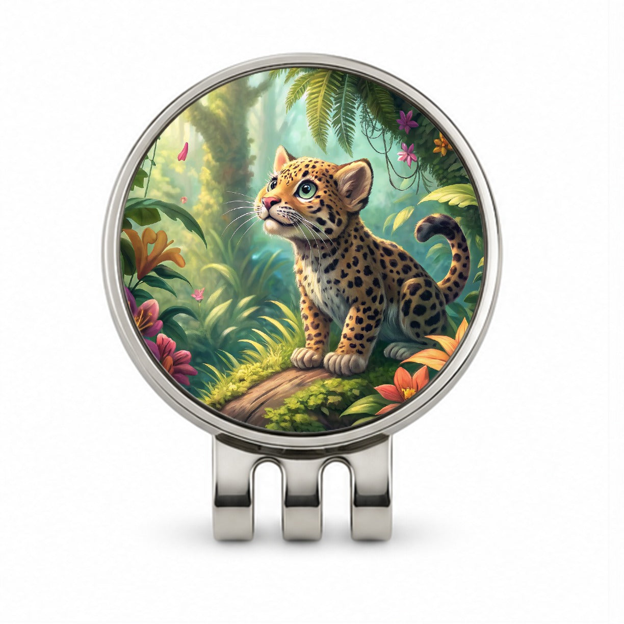Jaguar Cat In Jungle Children's Illustration Style Golf Hat Clip with Ball Marker