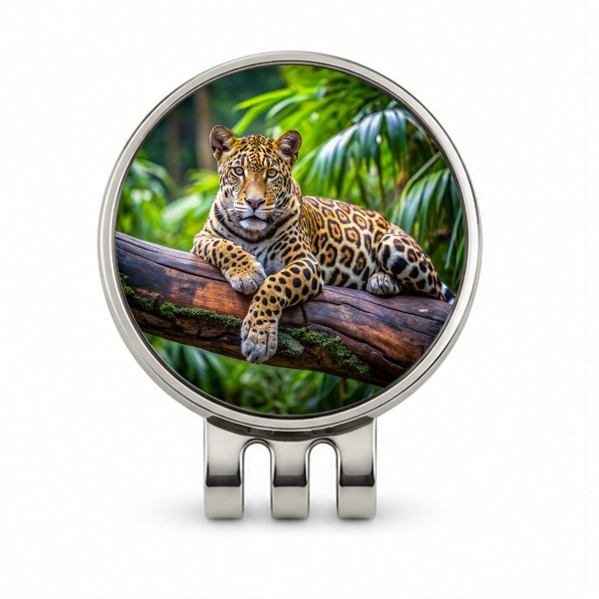 Jaguar Lying On Tree Limb In Jungle Golf Hat Clip with Ball Marker