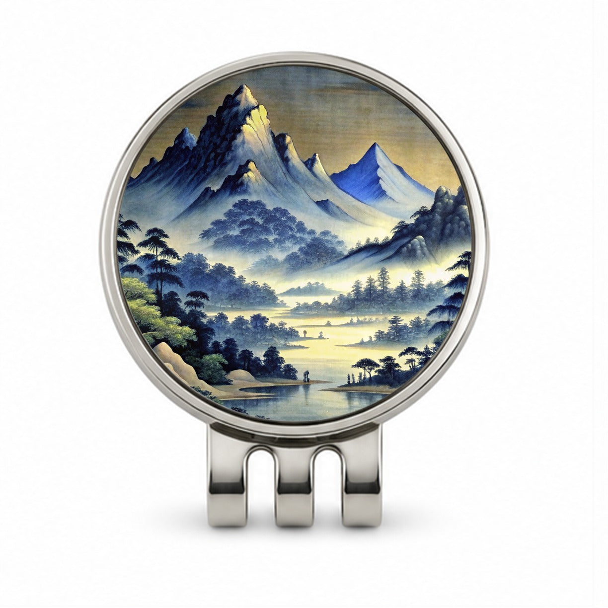 Japanese Style Ink Painting Landscape Mountains At Night Golf Hat Clip with Ball Marker