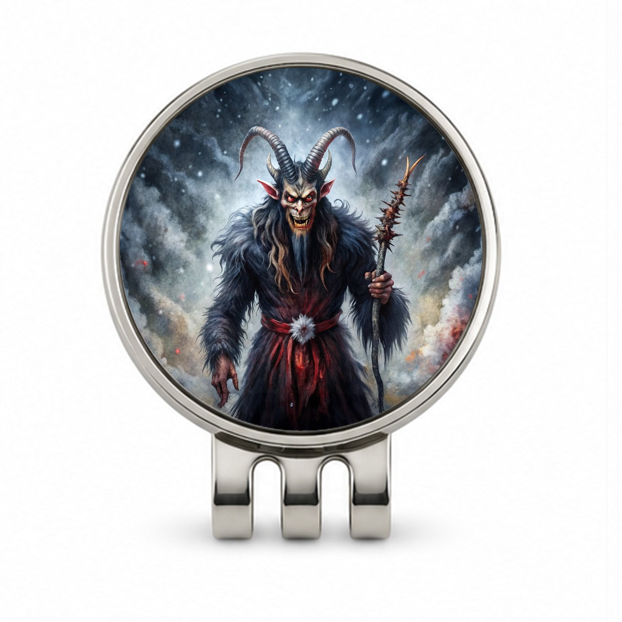 Krampus Black Watercolor Background Golf Hat Clip with Ball Marker