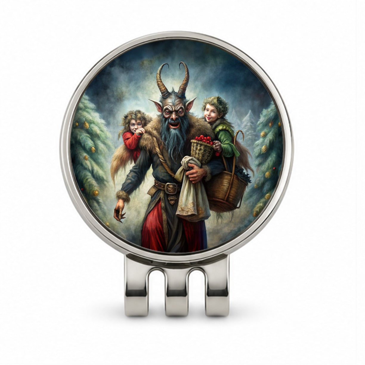 Krampus Carrying Stolen Children at Christmas Golf Hat Clip with Ball Marker