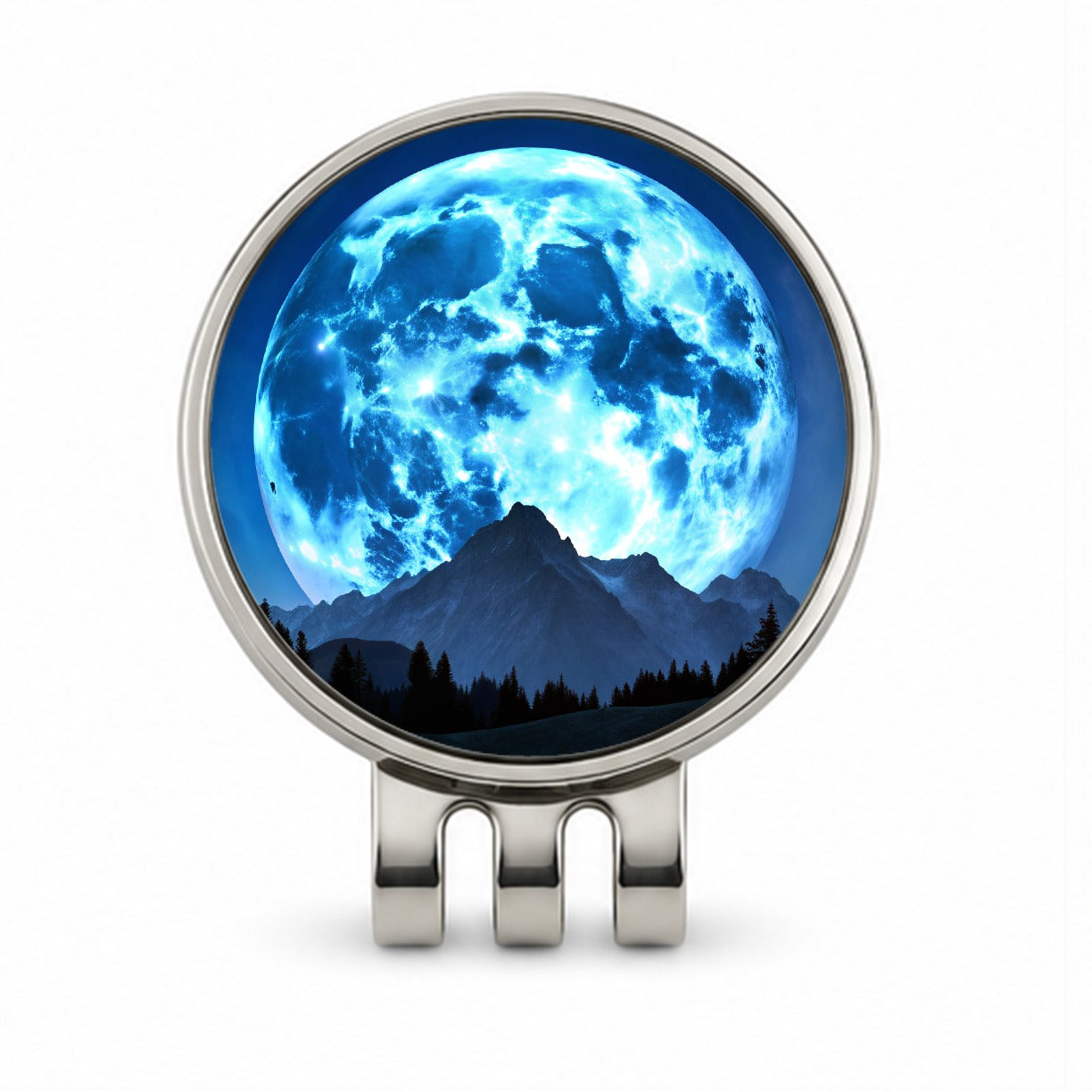 Large Blue Moon Over Mountain Range Golf Hat Clip with Ball Marker