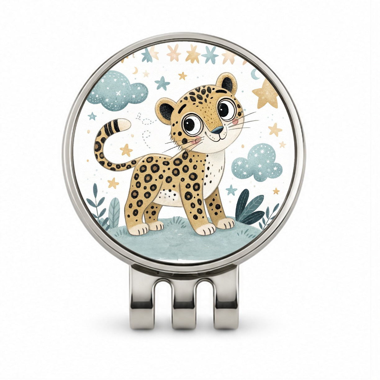 Leopard Children's Illustration Style Golf Hat Clip with Ball Marker