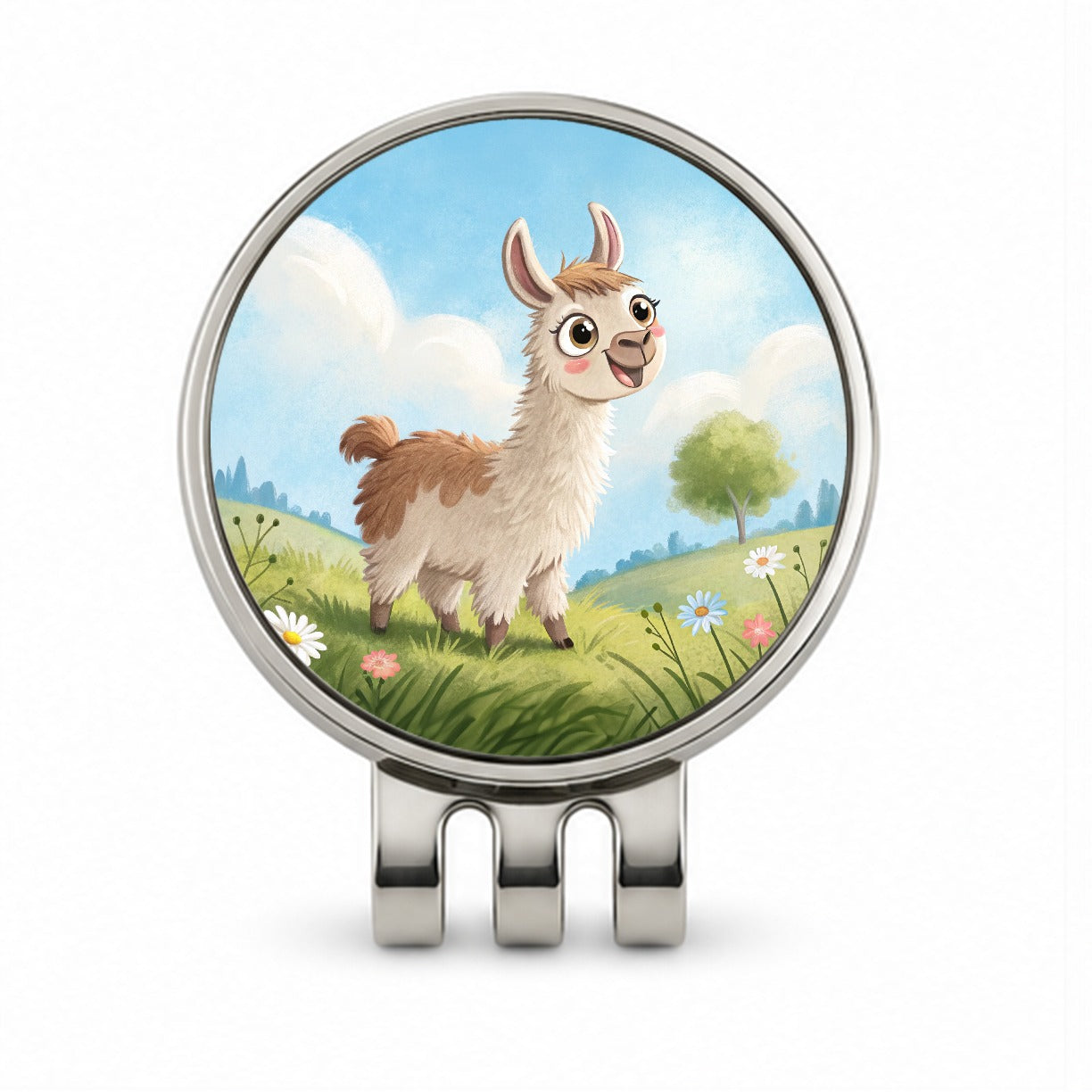 Llama Children's Illustration Style Golf Hat Clip with Ball Marker