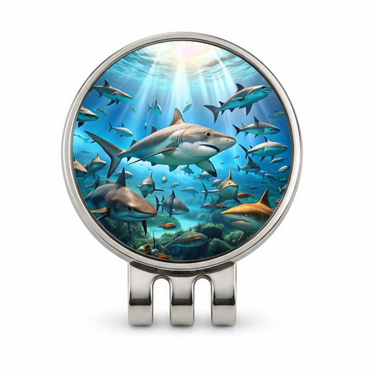 Lots Of Swimming Sharks Golf Hat Clip with Ball Marker