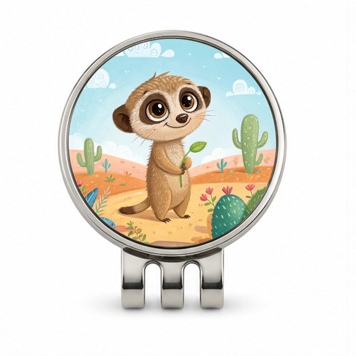 Meerkat Children's Illustration Style Golf Hat Clip with Ball Marker