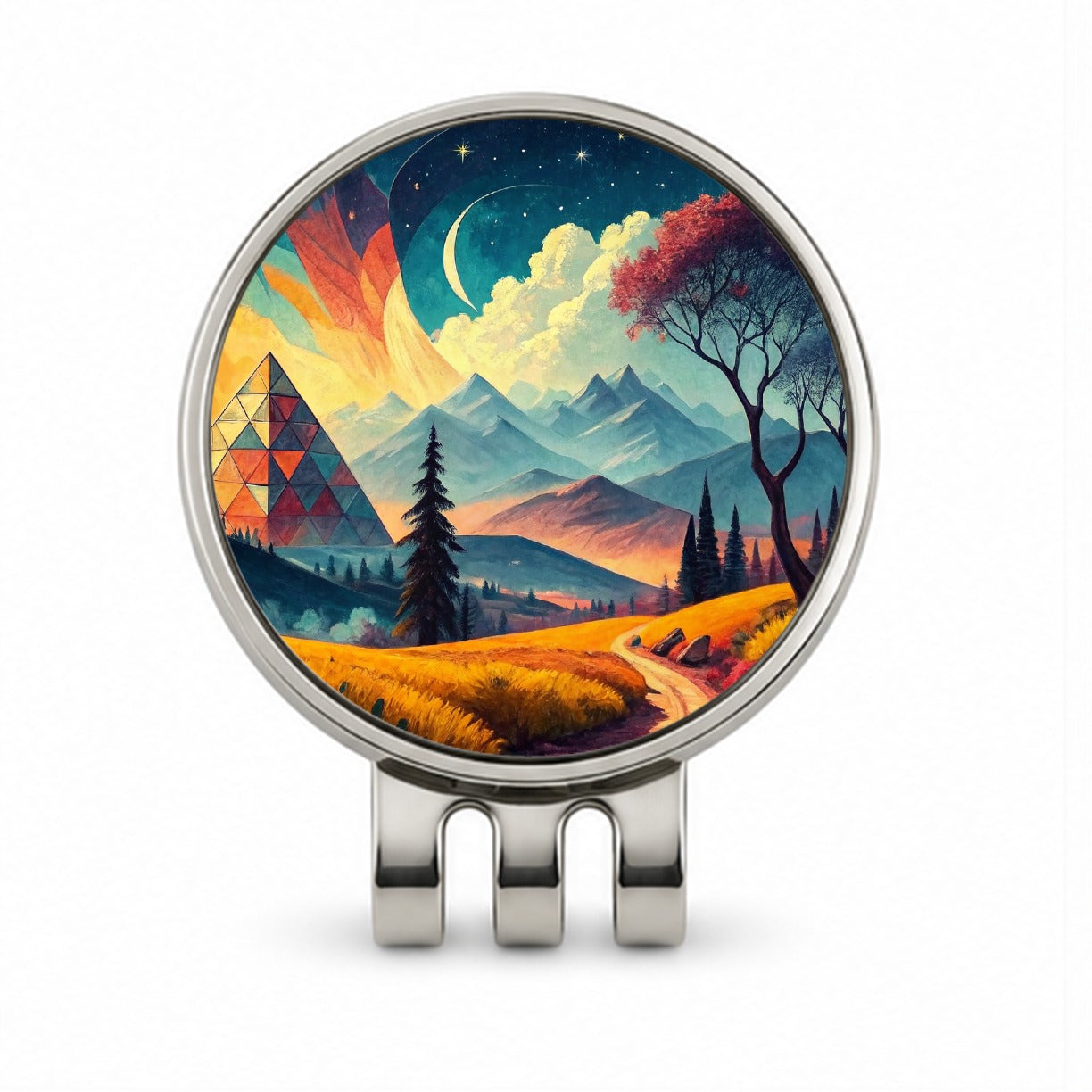 Modern Art Landscape Golf Hat Clip with Ball Marker