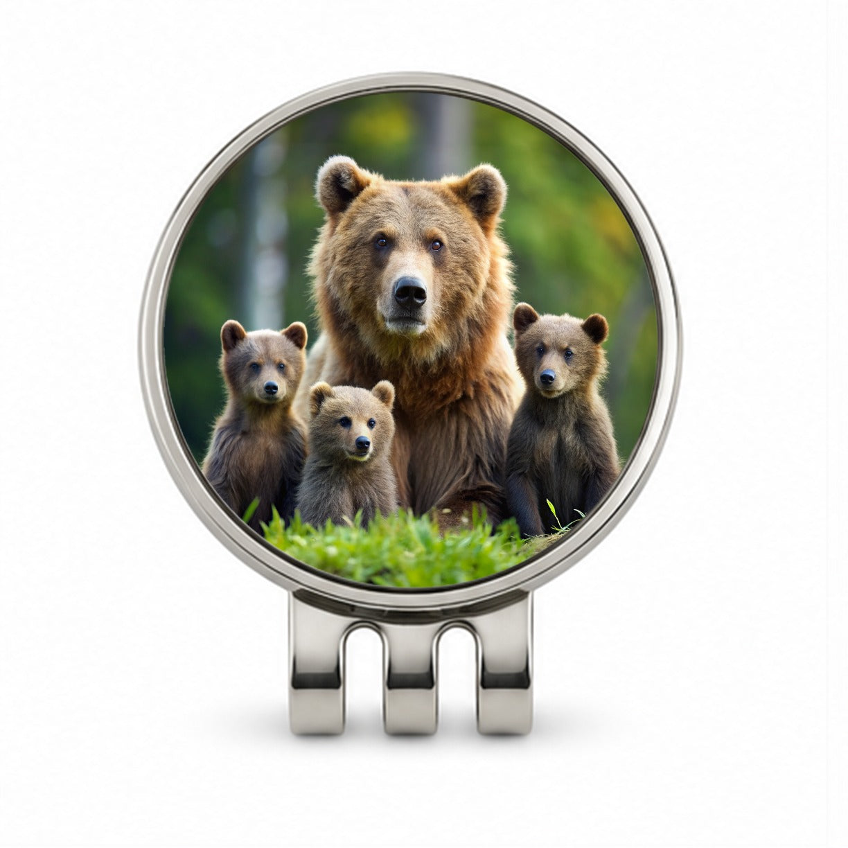 Mother Bear With Cubs Golf Hat Clip with Ball Marker