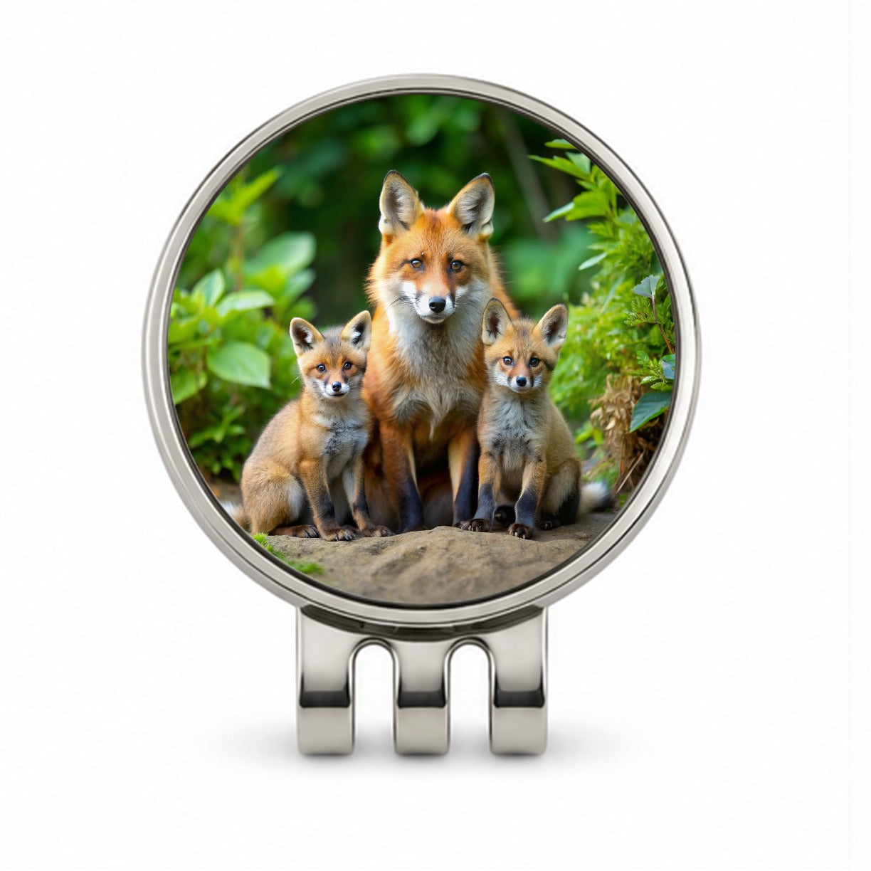 Mother Fox And Pups Golf Hat Clip with Ball Marker