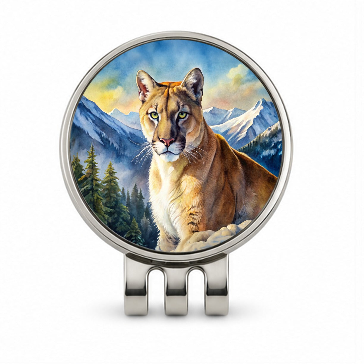 Mountain Lion Cougar Watercolor Golf Hat Clip with Ball Marker