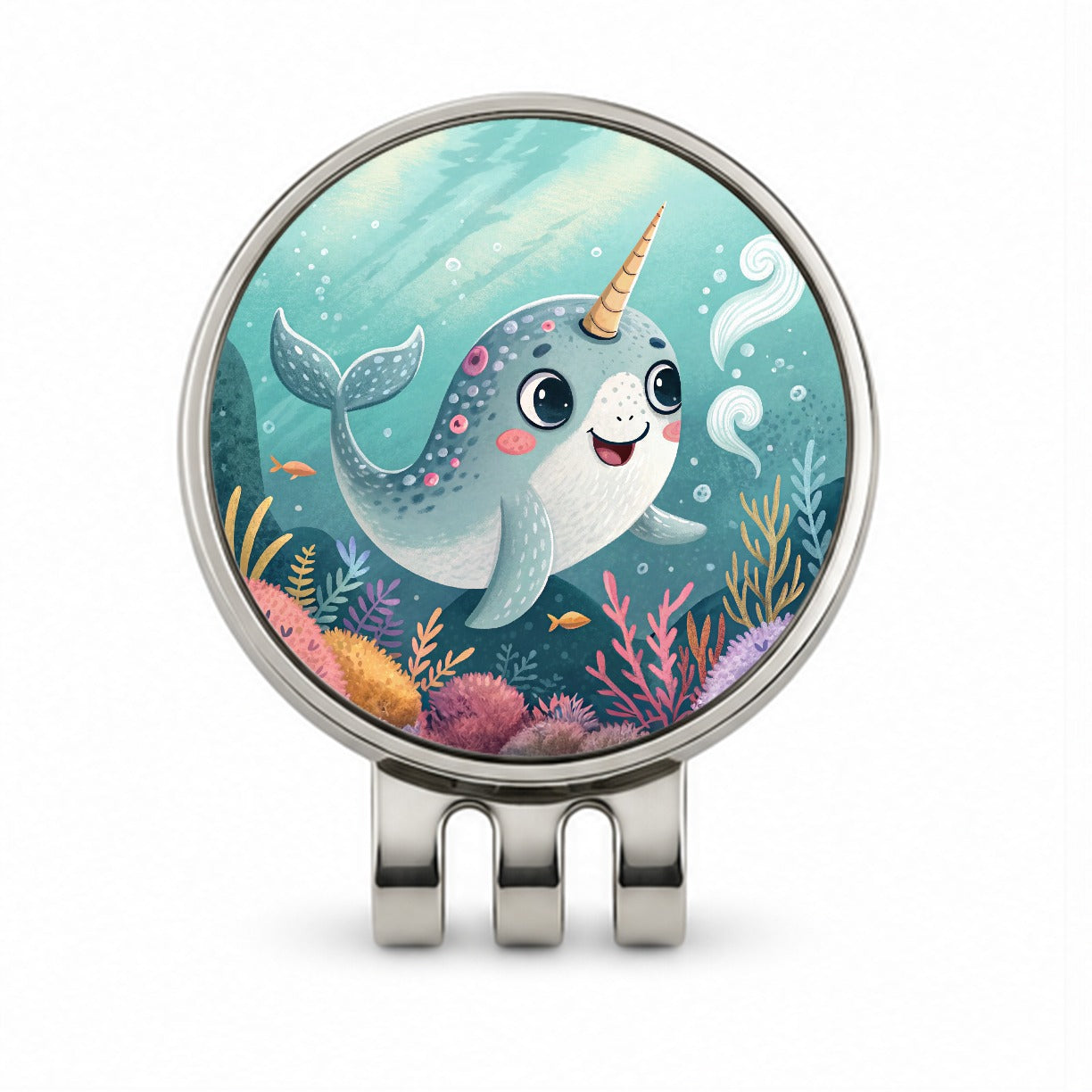 Narwhal Children's Illustration Style Golf Hat Clip with Ball Marker