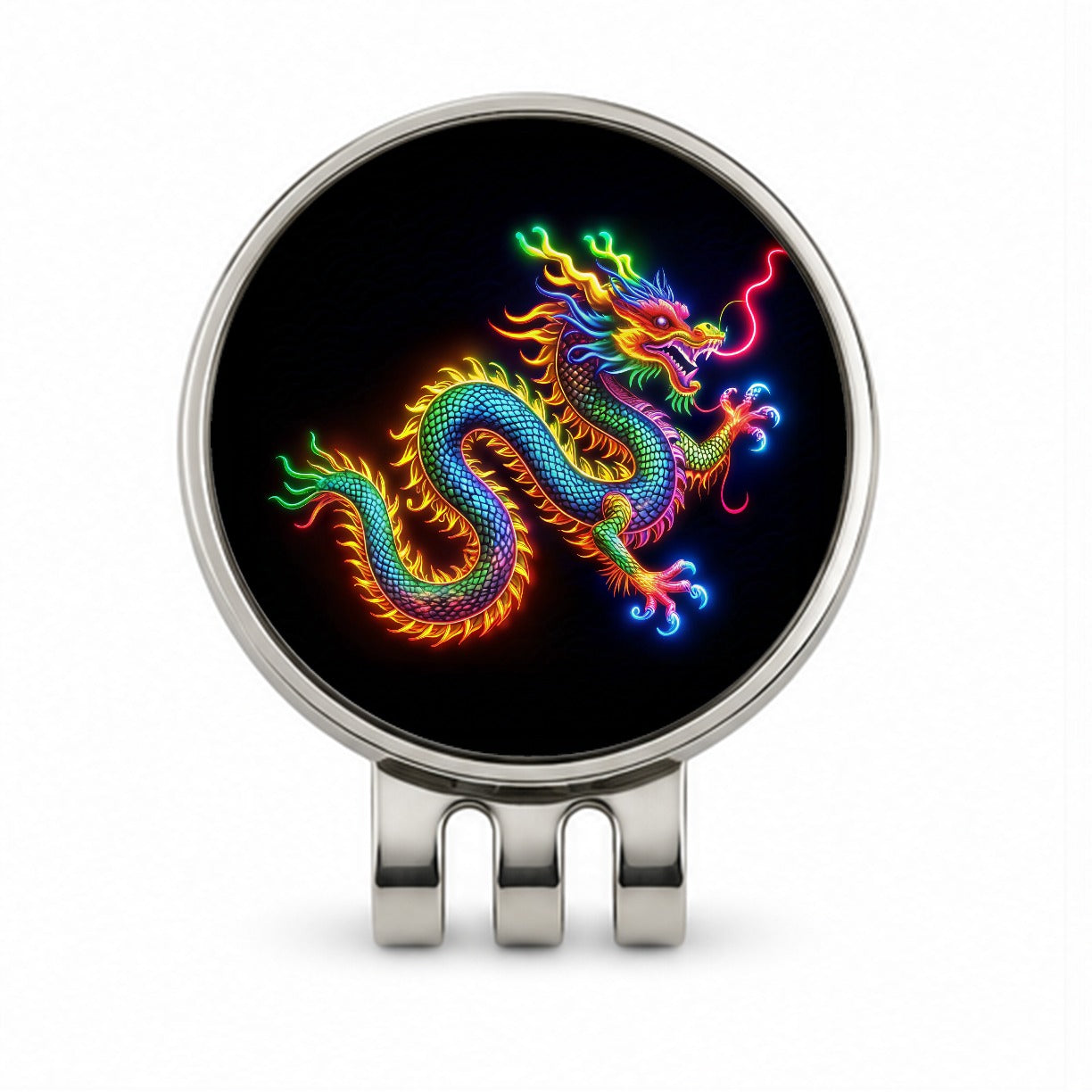 Neon Asian Dragon Golf Hat Clip with Ball Marker