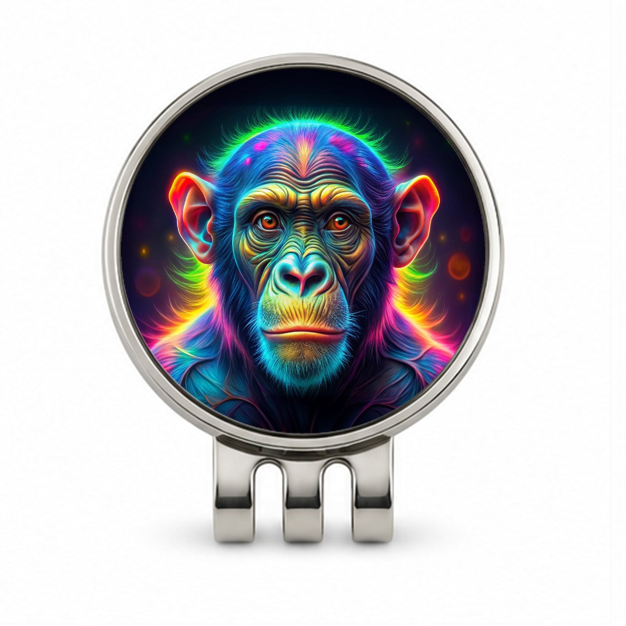Neon Chimpanzee Monkey Golf Hat Clip with Ball Marker