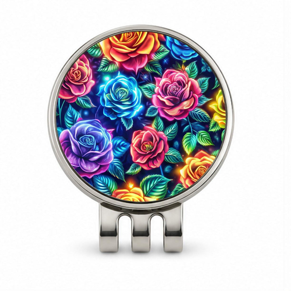 Neon Colorful Rose Floral Pattern Golf Hat Clip with Ball Marker