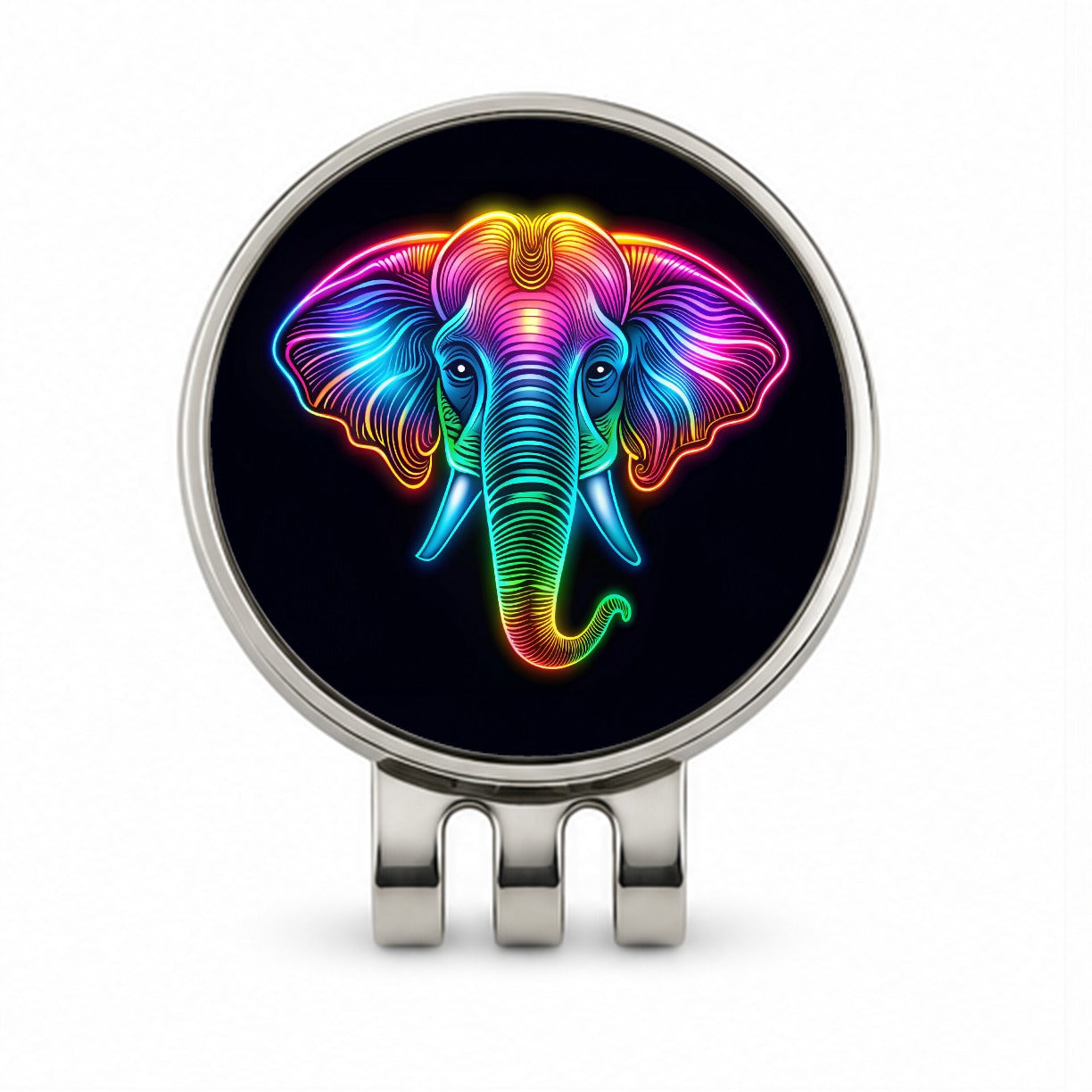 Neon Elephant Face Golf Hat Clip with Ball Marker