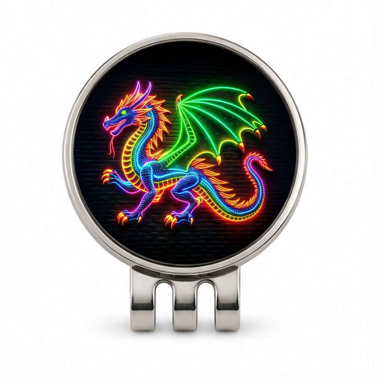 Neon European Dragon Golf Hat Clip with Ball Marker