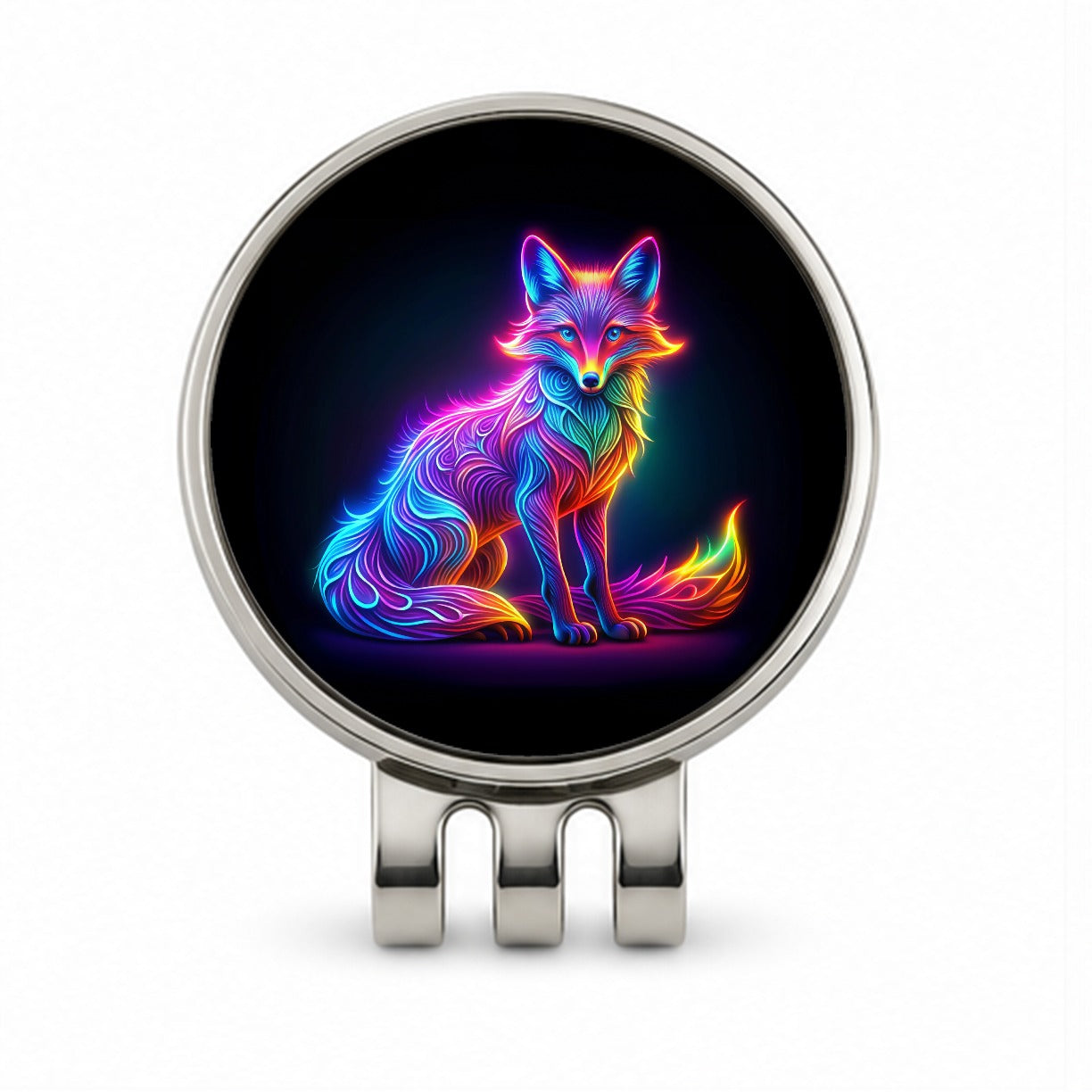 Neon Fox Golf Hat Clip with Ball Marker