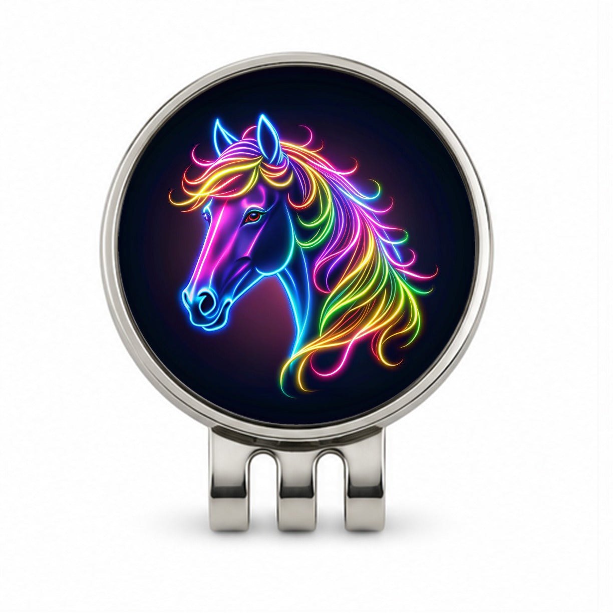 Neon Horse Head Golf Hat Clip with Ball Marker
