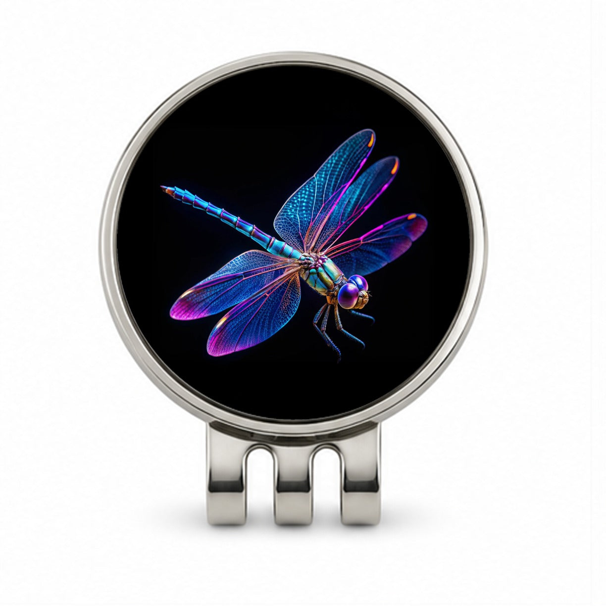 Neon Purple Blue Dragonfly Golf Hat Clip with Ball Marker