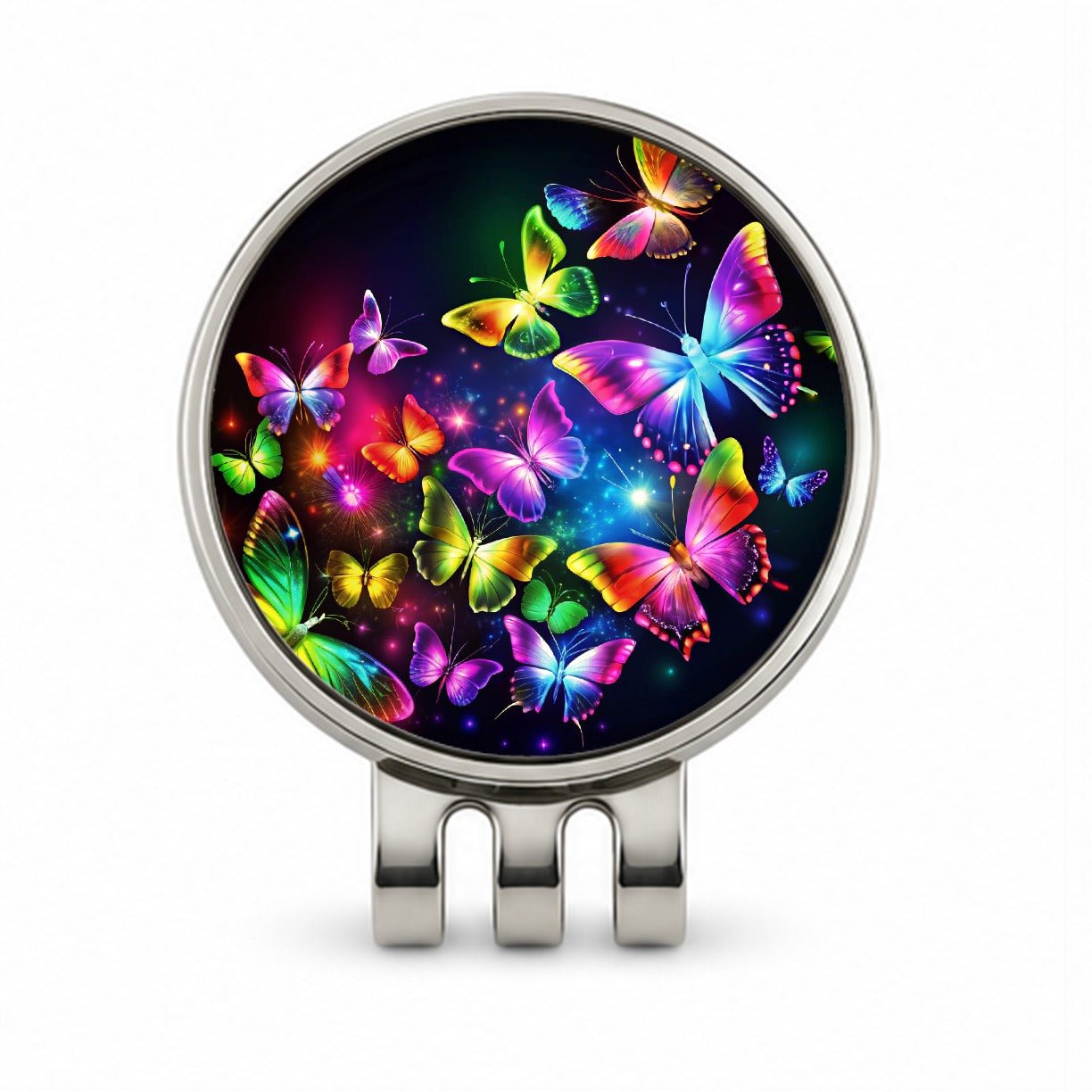 Neon Rainbow Butterflies Golf Hat Clip with Ball Marker